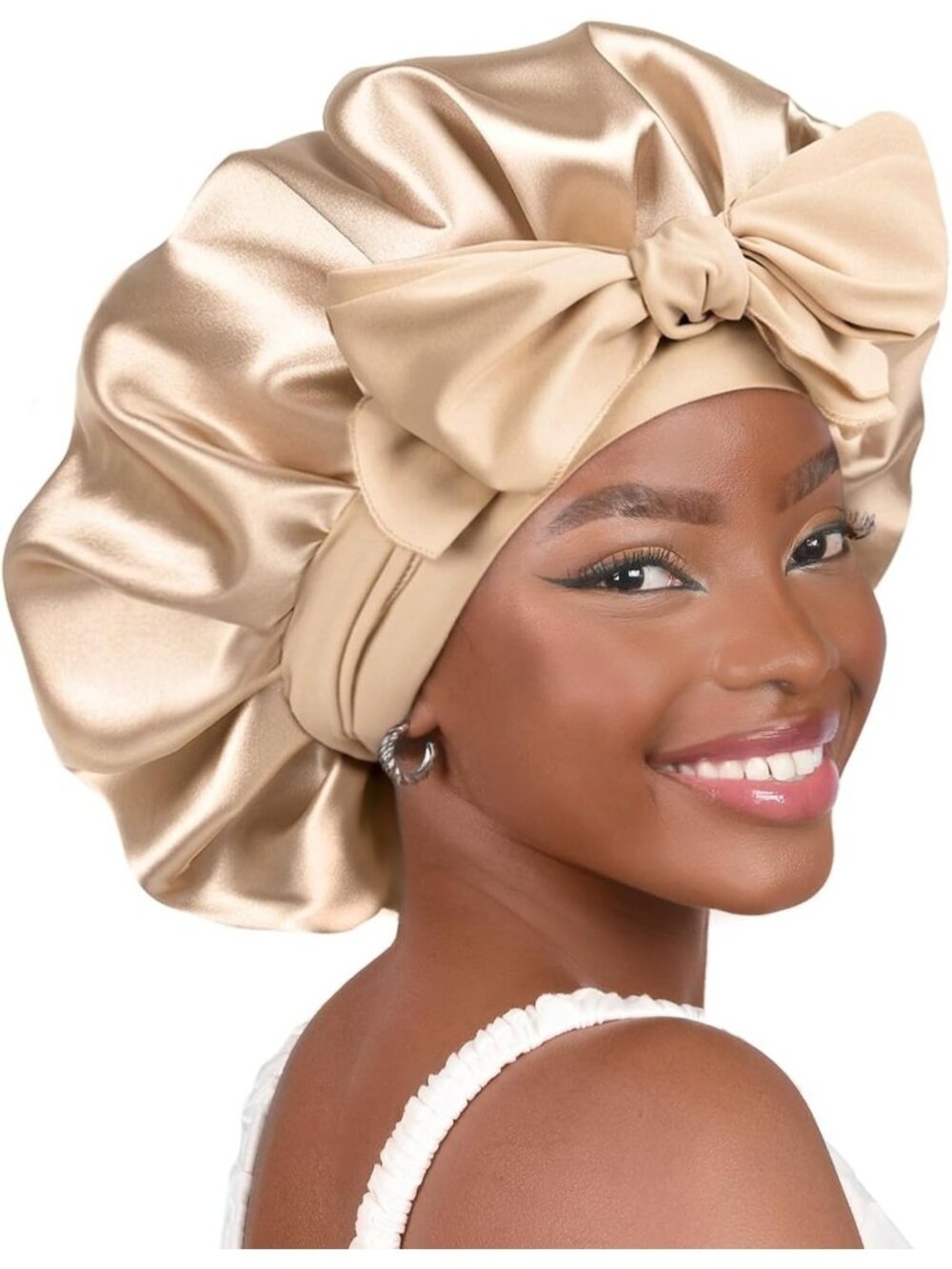 〽️Women Champagne Double Layer Hair Reduce Friction Prevent Frizz Satin Bonnet